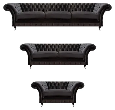Zdjęcie produktu dla Czarny tapicerowany fotel Chesterfield 3-osobowy fotel dwuosobowy