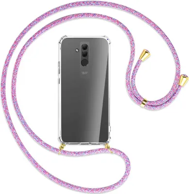 Produktbild von Handykette Backcover-Schutzhülle mit Band (Metall goldfarben) für Huawei Mate 20 lite - lila/rosa/blau