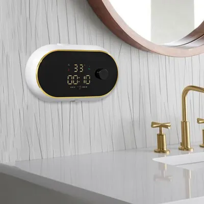 Image de Distributeur de savon électrique automatique à montage mural, distributeur de savon avec température & indicateur de temps, blanc