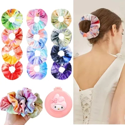 Image de Chouchous pour cheveux Fille Scrunchies Velours Tie-dye Bandeaux pour cheveux 12 pièces