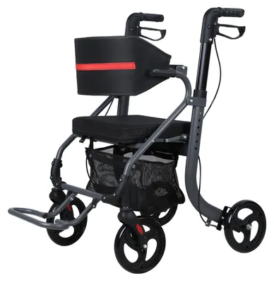 Produktbild von Rollator für Senioren, 8-Zoll-Rollator mit großen Gummirädern, geländegängig, mit Sitz, faltbar, höhenverstellbar, leichte Gehhilfe aus Aluminiumlegierung
