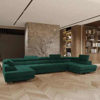 Produktbild von Masseno Ecksofa ISOLANO mit Schlaffunktion U-Form, Sofa mit Bettkasten, Wohnzimmersofa, Couch, Soffa, Bettsofa, Couchgarnitur- Grün, MONOLITH 37