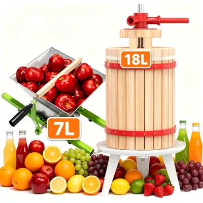 Image de YARDIN, ensemble complet de 18 litres pour presse-fruits et presse-jus, et moulin à fruits et baies de 7 litres, manuel, comprenant un tissu de pressage, idéal pour une utilisation domestique, en jardinage et pour les amateurs de vin