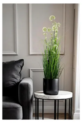 Produktbild von Künstliches Gras 90 cm hoch mit weißen Blüten im Topf