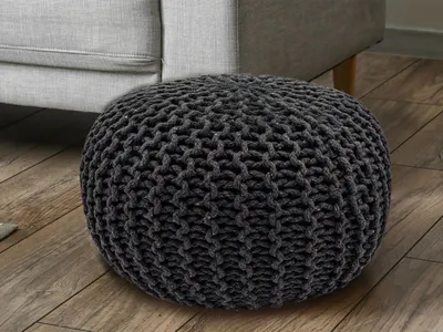 Produktbild von Pouf Ø 55 H 37 H 37 Strickhocker Sitzpouf Bodenkissen nachhaltig steingrau