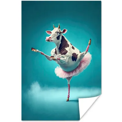 Produktbild von MuchoWow® Poster Kuh - Ballett - Porträt - Blau - Tiere 60x90 cm - Wanddekoration
