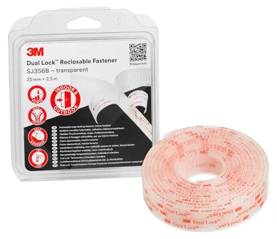 Immagine prodotto di bloccaggio a pressione 3M Dual Lock SJ356B, bloccaggio a pressione flessibile 25 mm x 2,5 m, sistema di fissaggio rimovibile - 1 pezzo (SJ3560)