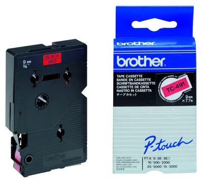 Produktbild von Brother TC-491 Etiketten erstellendes Band Schwarz auf rot