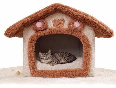 Productafbeelding van Famanu Opvouwbaar kattenhuis - 39x32x34 cm - Kattenhuis voor binnen - Kattenbed - Katten speeltje