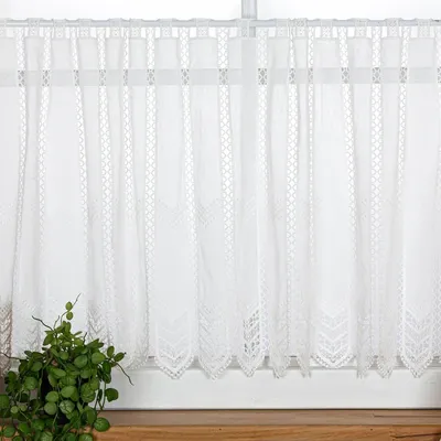 Produktbild von Scheibengardine Makrameé Leinenoptik nähfrei wollweiß 60cm H