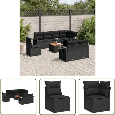 Produktbild von The Living Store 9-tlg. Garten-Sofagarnitur mit Kissen Schwarz Poly Rattan