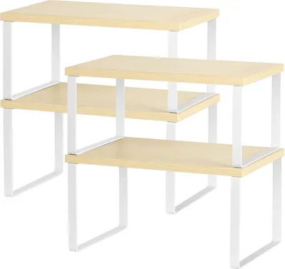 Produktbild von Famanu Küchenregal Set 4 stapelbare Organizer - erweiterbare weiße Holzablagen
