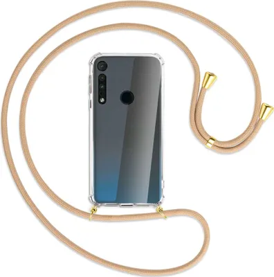 Produktbild von Handykette Backcover-Schutzhülle mit Band (Metall goldfarben) für Motorola One Macro - beige
