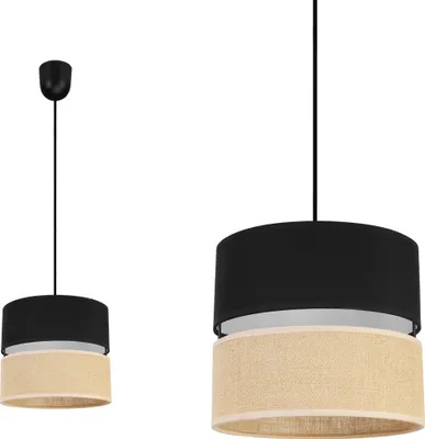 Produktbild von Light-Home Juta Hängelampe - Metall mit Lampenschirm aus Stoff - E27 - Klassisch P 1-Flammig 20 cm - Schwarz Basis und Jute und Schwarz