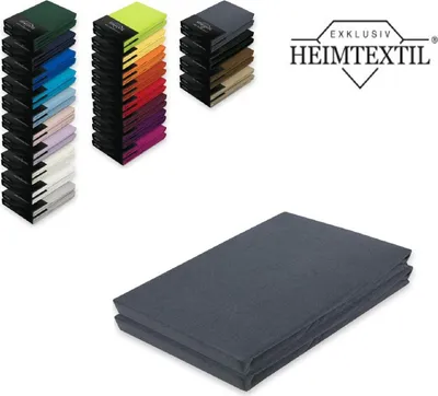 A product image showing stacks of folded fabric samples in various colors and a folded dark grey fabric item, with a brand logo in the upper right corner.