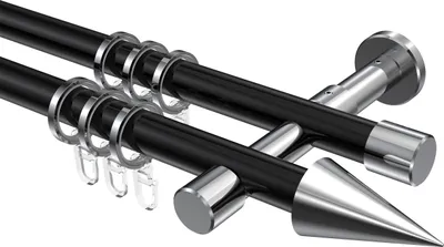 Produktbild von Interdeco Gardinenstange / Vorhangstange Schwarz / Chrom, Typ Prestige Savio (Kegel), 20 mm Ø 2-läufig, 100 cm
