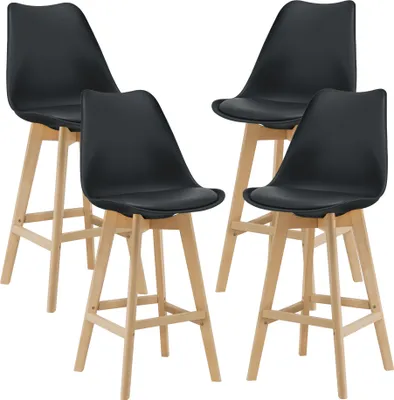 Productafbeelding van Barkrukken set Lublin, 4 stuks. Barstoel met rugleuning, bistrostoel set, 4-delig, bekleed, zwart. [en.casa]