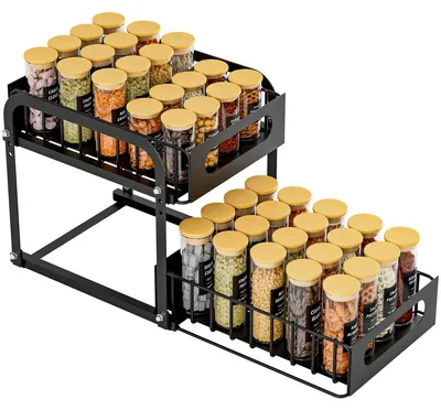 Produktbild von Ausziehbares Kräuterregal mit 2 Ebenen - Höhenverstellbarer Küchenorganizer