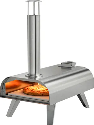 Produktbild von KitchenBrothers Pizzaofen - Holzbefeuert - Tischmodell - Klappbar - Pizzastein - bis 460°C - Pizzamaker - Komplettset - Pizzaofen für Draußen - Edelstahl