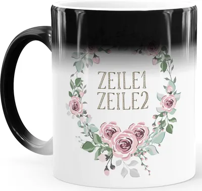 Produktbild von Zaubertasse Farbwechsel Tasse Blumige Schimpfworte Blumen lustige Bürotasse Geschenk Gag Beleidigungen MoonWorks® deine Worte weiß Magic-Tasse