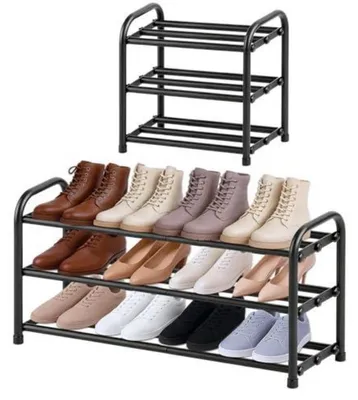 Immagine prodotto di Scaffale porta scarpe estensibile, 3 ripiani, metallo nero, 43-78 cm