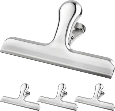 Produktbild von Metallklammern 4 Stück, 119 mm, Edelstahl Verschlussklammern Für Lebensmittelbeutel, Fotos Und Dokumente Für Küche, Büro Und Schule