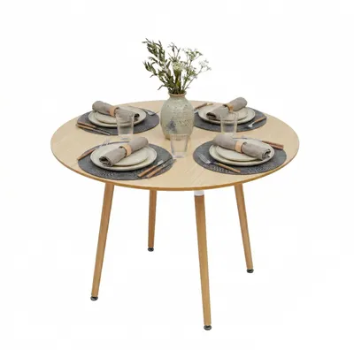 Produktbild von Relaxdays Esstisch, rund, H x D: 75 x 90 cm, MDF & Bambus, für 4 Personen, 100 kg, skandinavischer Esszimmertisch, natur