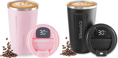 Produktbild von Thermobecher Edelstahl 380 ml mit LED Temperaturanzeige auslaufsicher doppelwandig Vakuum isoliert Coffee to go Becher BPA frei für Büro Auto
