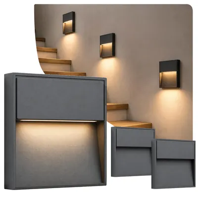 Produktbild von SSC-LUXon 3x ELEVA Treppenleuchte anthrazit eckig - Treppenstufenbeleuchtung IP54 warmweiß 4W - Wandlicht für Innen & Außen rostfrei