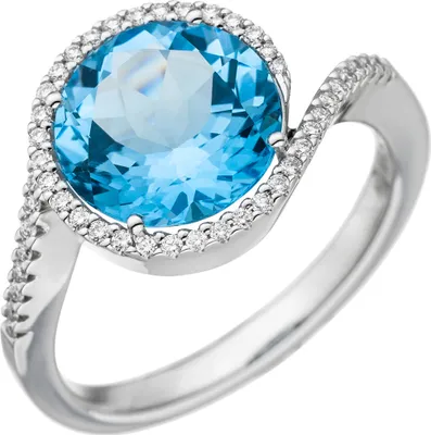 Produktbild von Ring mit 47 Diamanten Brillanten & Blautopas hellblau 585 Gold Weißgold Goldring Innenumfang 56mm  Ø17.8mm