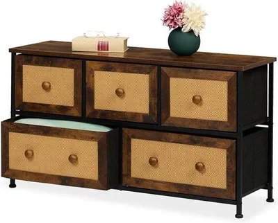 Zdjęcie produktu dla Komoda rattan 5 szuflad - Salon sypialnia - HBD 545 x 100 x 325 cm - Brązowy Czarny