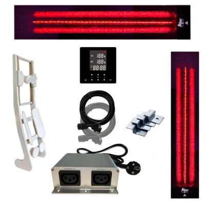 Produktbild von SET Infrarotstrahler 1x InfraROTmed MAX© 500W + 1x 1300W + icon 2 TOUCH + Lehne für die Sauna, zum Einbau und Nachrüsten, Vollspektrumstrahler