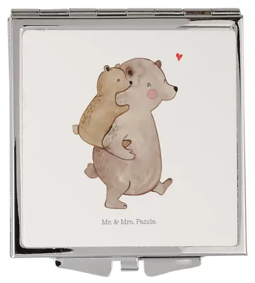 Produktbild von Mr. & Mrs. Panda Kosmetikspiegel Papa Bär - Weiß - Geschenk, Kleiner Spiegel, Vatertag, Handspiegel, Frauen, Klappspiegel, Taschenspiegel, Schminkspiegel, Sohn, Muttertag