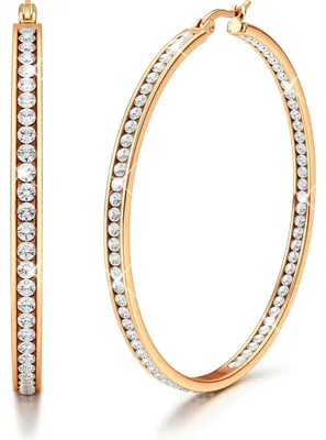 Produktbild von Creolen Edelstahl Damen AAA Zirkonia Hängend 50mm Rosegold Hypoallergen