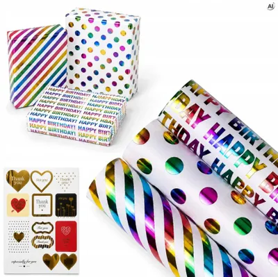 Geschenkpapier Set 3 Rollen je 3 m, stabiles Geschenkpapier zum Verpacken von Geschenken und Paketen