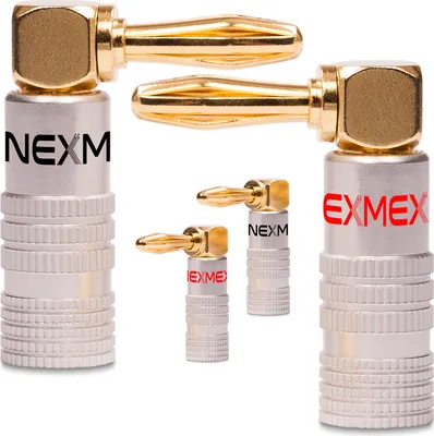 Produktbild von NEXMEX Bananenstecker 90° winkel 4mm 4x schraubbar vergoldet Lautsprecherkabel