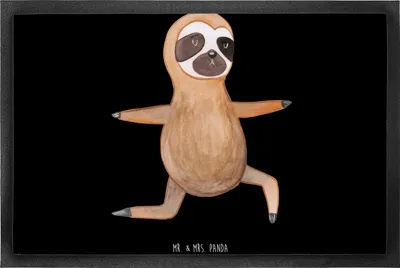 Produktbild von Mr. & Mrs. Panda Schmutzmatte Faultier Yoga 50 x 75 cm - Schwarz - Geschenk, Schmutzfangmatte, Fußabtreter, Meditation, fußmatte, Gummimatte, Namaste, Fußabstreifer