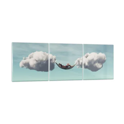 Produktbild von Bilder auf glas - 3 Teile - Wolken Hängematte Ruhe - 150x50cm - Glasbilder - Wandbilder - Bilder - zum Aufhängen bereit - Wanddekoration aus Glas - Glas Bilder - Wandbild auf Glas - GCA150x50-4373