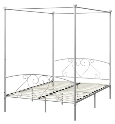 Produktbild von Himmelbett Bettgestell Doppelbett Metallbett Bettrahmen Lattenrost Schlafzimmerbett Ehebett Weiß 140x200cm