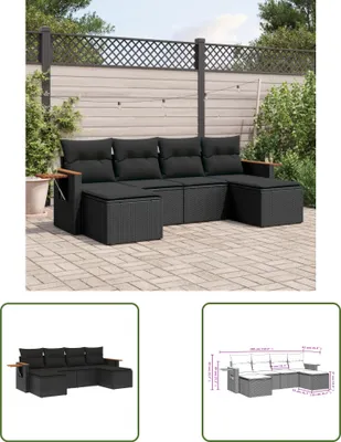 Produktbild von The Living Store 6-tlg. Garten-Sofagarnitur mit Kissen Schwarz Poly Rattan
