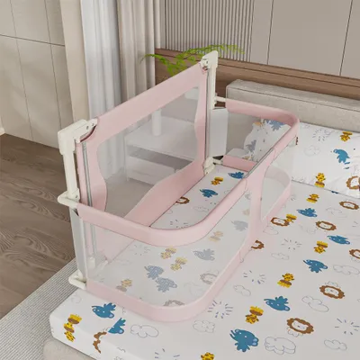 Produktbild von 120cm Baby Bettgitter, mit Moskitonetz, Faltbar, Höhenverstellbar Rausfallschutz, Rosa