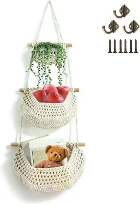 Immagine prodotto di Cestini portafrutta sospesi, 3 ripiani sopra la porta, in juta intrecciata a mano, cestini sospesi per soggiorno, bagno e camera da letto (bianchi)