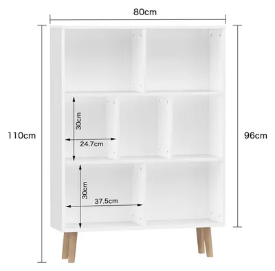 Image de Étagère bibliothèque, 7 compartiments, blanche, 80 x 24 x 110 cm