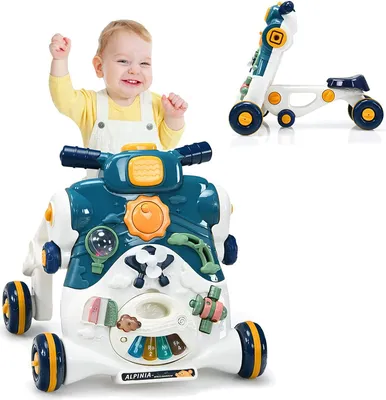 Produktbild von 3 in 1 Lauflernhilfe mit Musik & Licht, Lauflernwagen & Rutschauto & Spielbrett mit rutschfesten Rädern und verstellbare Geschwindigkeit, Lauflernrad für Baby von 6-36 Monaten (Blau)