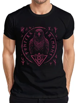Obrázok produktu pre Viking Raven Norse Mythology Runes Celtic Knot Nordic Pánske tričko, čierne, XL
