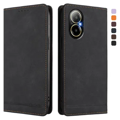 Image de Etui pour Realme C67 4G/Realme 12 Lite, étui rétro en cuirPolyuréthaneavec support et fentes pour cartes Noir