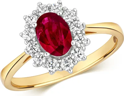 Produktbild von Stylischer 18 Karat (750) Gold Cluster Diamant Damenring Brillant-Schliff 0.42 Karat HI - SI mit Rubin, 55 (17.5); TRS2382RSO