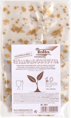 A package of cellophane bags with a festive star and moon pattern.
