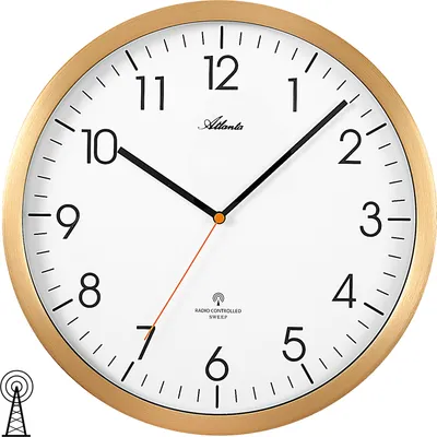 Produktbild von Atlanta 4382/9 Wanduhr Funk Funkwanduhr analog golden rund leise ohne Ticken