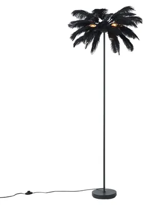 Produktbild von Qazqa Art Deco Stehleuchte mit Schirm, Stehlampe - Peahen - Schwarz, Rund, max. 10W, Geeignet für LED, 5-flammig, 160cm, Ideal als Wohnzimmerlampe